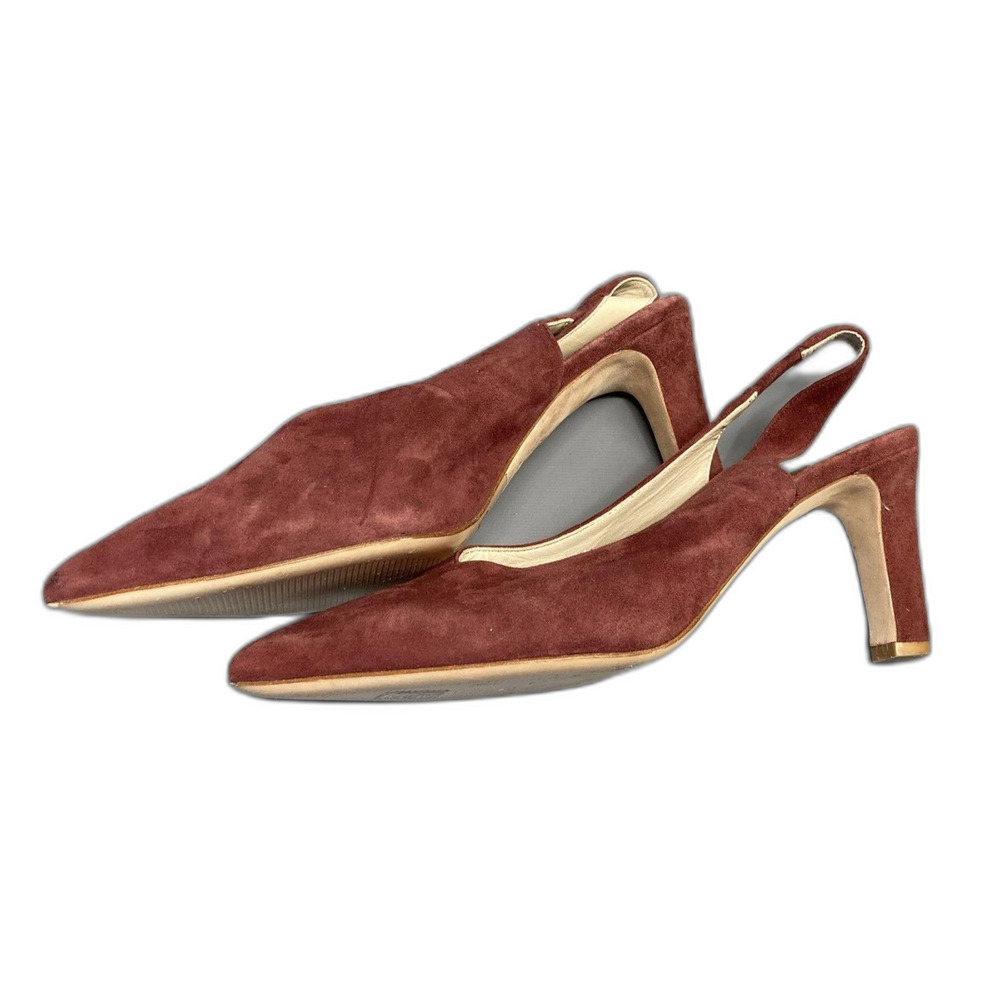 Boden Lena Burgundy Suede Pointed Toe Slingback Heels Block Heel Size 38 / 7.5 - Picture 4 of 8